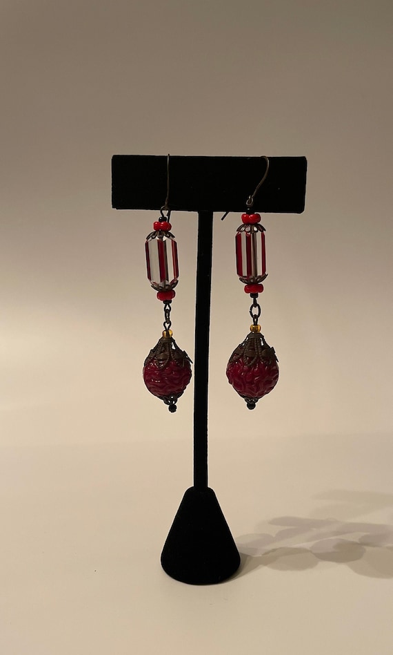 Red Vintage Czech Glass Drop Earrings