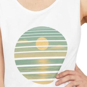 Coastal Moonrise Tank, Retro Sunset Tank Top, Ocean Aesthetic Shirt, Summer Beach Tank, Boho Moon Graphic, Unisex Gift, Soft Cotton Tank