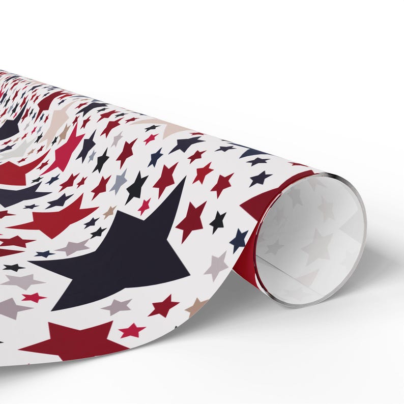 Americana Stars Wrapping Paper, Patriotic Gift Wrap, Folksy Red White & Blue, Holiday or Everyday Wrap, 3 Sizes, 2 Finishes image 10