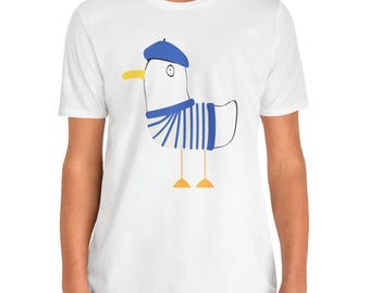 Rolig fransk mås-T-shirt, nautisk fågel-T-shirt