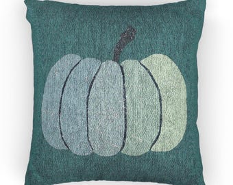 Woven Teal Pumpkin Pillow, Fall Throw Pillow, Blue Green Halloween Decor, Autumn Accent Pillow, Rustic Thanksgiving Home Decor