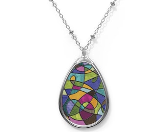 Charming Ellipse Pendant Necklace - Stained Glass Effect in 14 Vibrant Colors