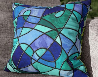 Stained Glass-Inspired Throw Pillow Cover, 14 Abstract Colorways, 7 Sizes, Art Nouveau Decor, Eclectic Accent Cushion