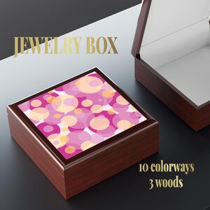 Bokeh Dots Jewelry Box, Colorful Wooden Keepsake Box, 10 Colorways, 3 Wood Choices, Decorative Modern Trinket Organizer