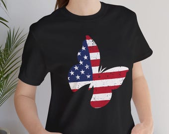 Distressed American Flag Butterfly Shirt, Patriotic Americana Graphic Tee