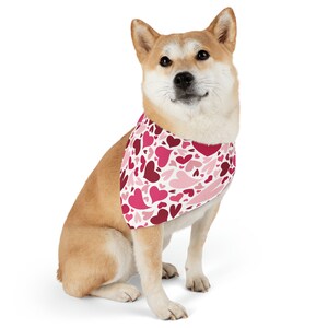 Stylish Hearts Print Bandana Collar in Pinks and Reds in 4 Sizes