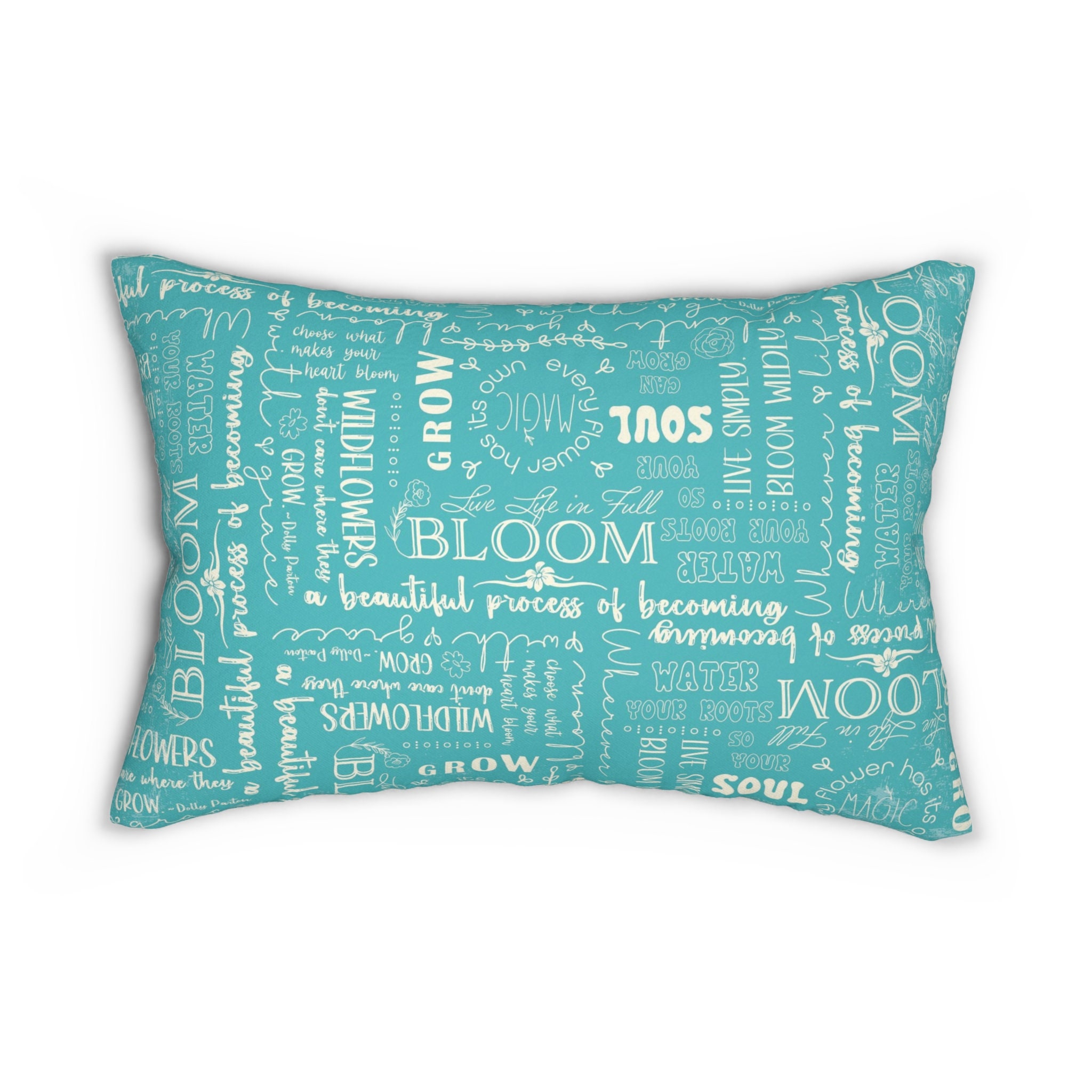 その他 r Turquoise Lumbar Pillow Bloom & Grow Wordfetti Pattern All Over