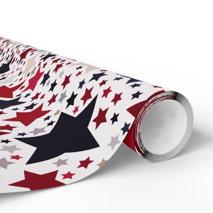Americana Stars Wrapping Paper, Patriotic Gift Wrap, Folksy Red White & Blue, Holiday or Everyday Wrap, 3 Sizes, 2 Finishes image 2