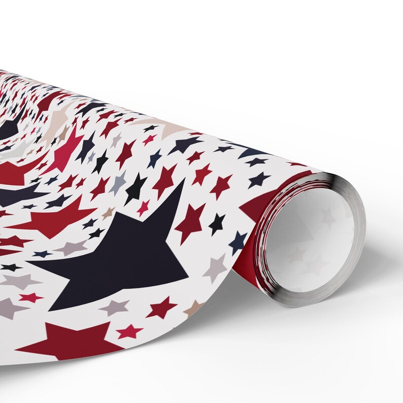 Americana Stars Wrapping Paper, Patriotic Gift Wrap, Folksy Red White & Blue, Holiday or Everyday Wrap, 3 Sizes, 2 Finishes image 2