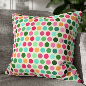 Vibrant Polka Dot Pillow, Playful Green, Teal, Pink & Orange - Retro Decor for Every Season, Choose Complete Pillow or Cover Only, 4 Sizes