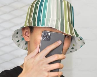 Vändbar hatt, Mid Century Modern konfetti och ränder, unisex streetwear sommarhatt