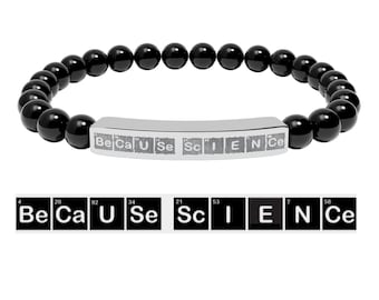 Because Science Graverad Naturstenspärlarmband