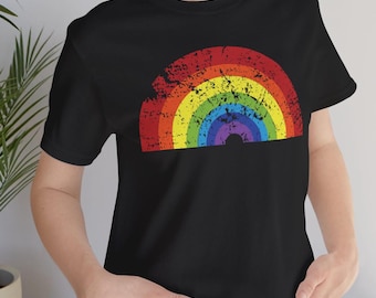 Vintage Rainbow Shirt, Distressed Rainbow T Shirt, Retro Graphic Tee, Colorful Unisex Shirt, 70s Aesthetic