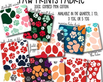 Mönstertyg med tassavtryck, 100 % kammad pimabomull, tyg för husdjursälskare