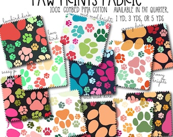 Paw Print Fabric, 100% Combed Cotton Pima, Pet Lover Design