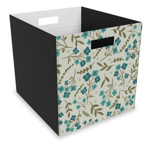 Felt Storage Box with Forget-Me-Not Flowers Pattern, 15 Colorways, 14.5x13 inches, Foldable & Functional Stylish Organizer, Chic Black Sides