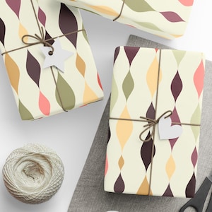Papel de regalo retro, papel de regalo moderno de mediados de siglo, serpentinas de diamantes, decoración de restaurante de los años 50, 14 colores, acabado mate o brillante, 3 tamaños de rollo imagen 1