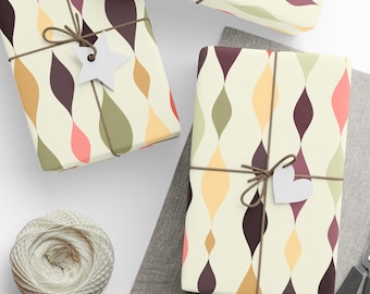 Retro Wrapping Paper, Mid Century Modern Gift Wrap, Diamond Streamers, 50s Diner Decor, 14 Colorways, Matte or Glossy Finish, 3 roll sizes