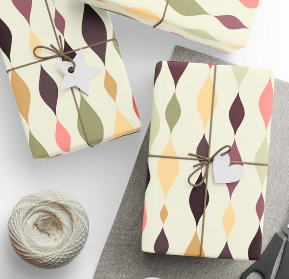 Retro Wrapping Paper, Mid Century Modern Gift Wrap, Diamond Streamers, 50s Diner Decor, 14 Colorways, Matte or Glossy Finish, 3 roll sizes