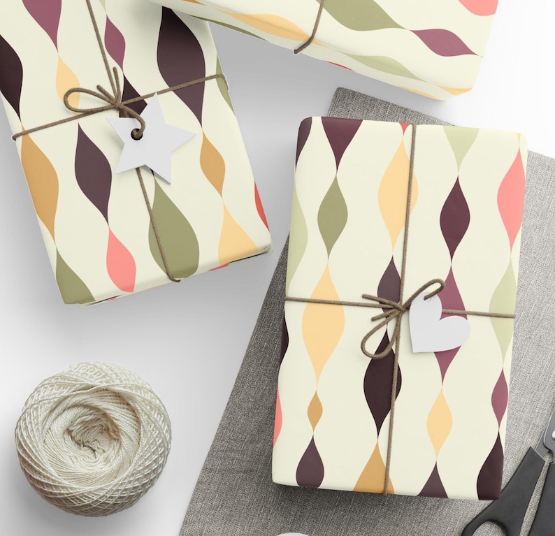 Papel de regalo retro, papel de regalo moderno de mediados de siglo, serpentinas de diamantes, decoración de restaurante de los años 50, 14 colores, acabado mate o brillante, 3 tamaños de rollo imagen 1