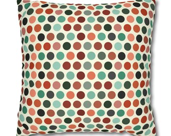 Country Fall Garden Polka Dot Square Pillow CASE ONLY, Bright Fall Decor Throw Pillow Cover, Shades of Greens & Oranges, Cheery Fall Decor