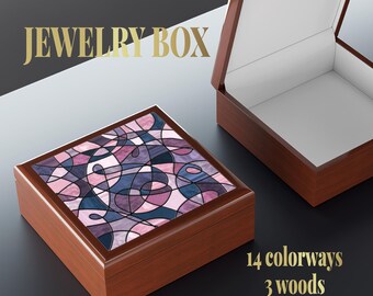 Jewelry Box, Stained Glass-Inspired Art, 14 Colorways, 3 Woods, Heirloom Keepsake, Vanity Decor, Gift for Her