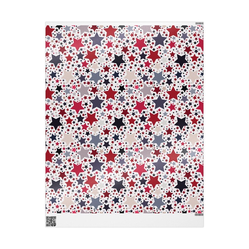 Americana Stars Wrapping Paper, Patriotic Gift Wrap, Folksy Red White & Blue, Holiday or Everyday Wrap, 3 Sizes, 2 Finishes image 6