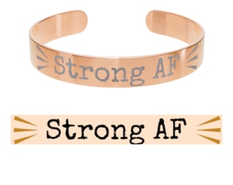Manschettarmband Starkt AF, Graverat armband i guld eller roséguld, Empowerment-smycken, ND Pride, Manschett i rostfritt stål, Gåva