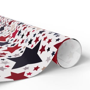 Americana Stars Wrapping Paper, Patriotic Gift Wrap, Folksy Red White & Blue, Holiday or Everyday Wrap, 3 Sizes, 2 Finishes image 9