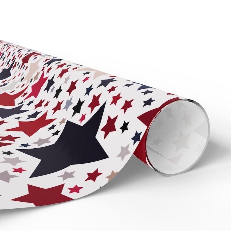 Americana Stars Wrapping Paper, Patriotic Gift Wrap, Folksy Red White & Blue, Holiday or Everyday Wrap, 3 Sizes, 2 Finishes image 9