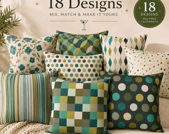 Retro Geometric Throw Pillow Cover, Mid Century Modern Cushion, Double Sided Sofa Decor, 18 Patterns in 7 Sizes to Mix & Match