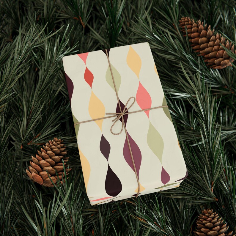 Papel de regalo retro, papel de regalo moderno de mediados de siglo, serpentinas de diamantes, decoración de restaurante de los años 50, 14 colores, acabado mate o brillante, 3 tamaños de rollo imagen 3