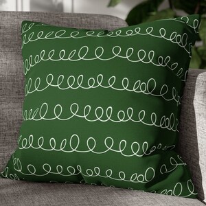 Loopy Stripes Green Square Pillow CASE ONLY, Fall Throw Pillow, Christmas Throw Pillow, Doodles, Fall Decor, Whimsical Throw Pillow