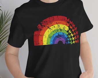 Distressed Rainbow Butterfly Shirt, Vintage Graphic Tee, Chasing Rainbows Unisex T Shirt