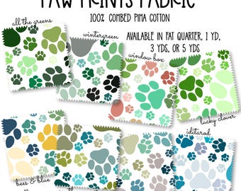 Paw Print Pattern Fabric, 100% Combed Pima Cotton