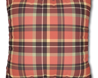 Boho Fall Plaid Square Pillow CASE ONLY, Cozy Plaid Throw Pillow Cover, Fall Throw Pillow, Shades of Reddish-Brown, Salmon, Persimmon,Yellow