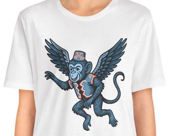 Flygande apa grafisk t-shirt, udda fantasy-t-shirt, unisex vintage-inspirerad illustration, 20 färger