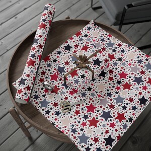 Americana Stars Wrapping Paper, Patriotic Gift Wrap, Folksy Red White & Blue, Holiday or Everyday Wrap, 3 Sizes, 2 Finishes image 4