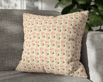 Tiny Pink Flowers Spun Polyester Square Pillow CASE ONLY, Floral Throw Pillow, Summer Pillow, Dorm Decor, Teen's Room, Farmhouse Aesthetic