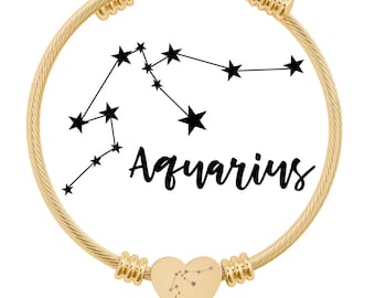 Stjärntecken Hjärtarmband, Graverat Stjärntecken, Rostfritt Stål