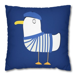 Seagull Navy Blue Spun Polyester Square Pillow CASE ONLY, Seagull Throw Pillow Cover, Ocean Vibes, Dorm Decor, Paris Vibes Throw Pillow Case