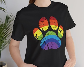 Distressed Rainbow Paw Print Shirt, Vintage Style Pet Lover Tee