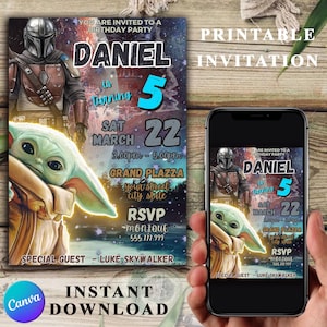 Baby Alien Baby Shower Invitation, Force is Strong Space Alien Baby Shower Theme, Birthday Editable Canva Template, Instant Download