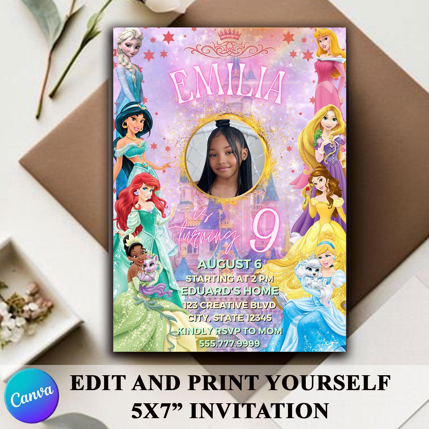 Princess Birthday Party Invitation Template, Canva Editable (digital ...