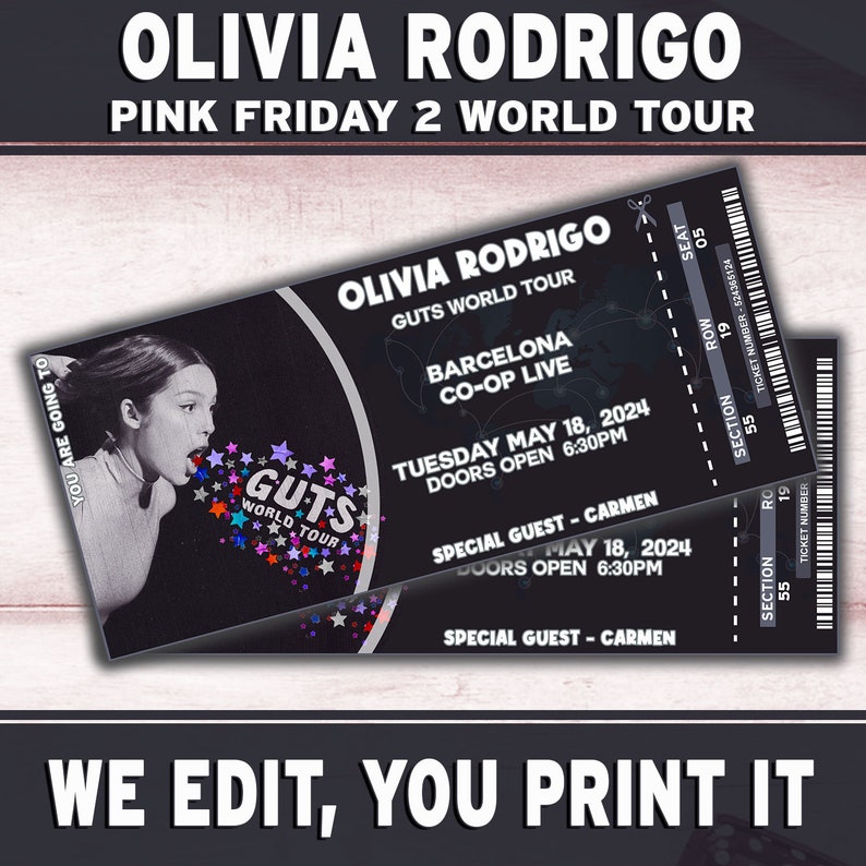 Olivia Rodrigo Ticket to Print, Printable Olivia Rodrigo Ticket Guts World Tour 2024, Music