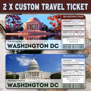 Billet de voyage à Washington DC, carte d'embarquement surprise Washington DC, billet cadeau imprimable, billet pour la carte d'embarquement modifiable de Washington DC