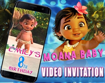 Baby Moana Birthday Video Invitation, Digital Hawaiian Moana Birthday Invite, Kids Theme Party Invitation, Digital Baby Moana