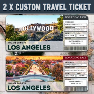 Biglietto per un viaggio a Los Angeles, carta d’imbarco a sorpresa di Los Angeles, biglietto regalo stampabile, biglietto per la carta d’imbarco a Los Angeles, testo modificabile su Canva
