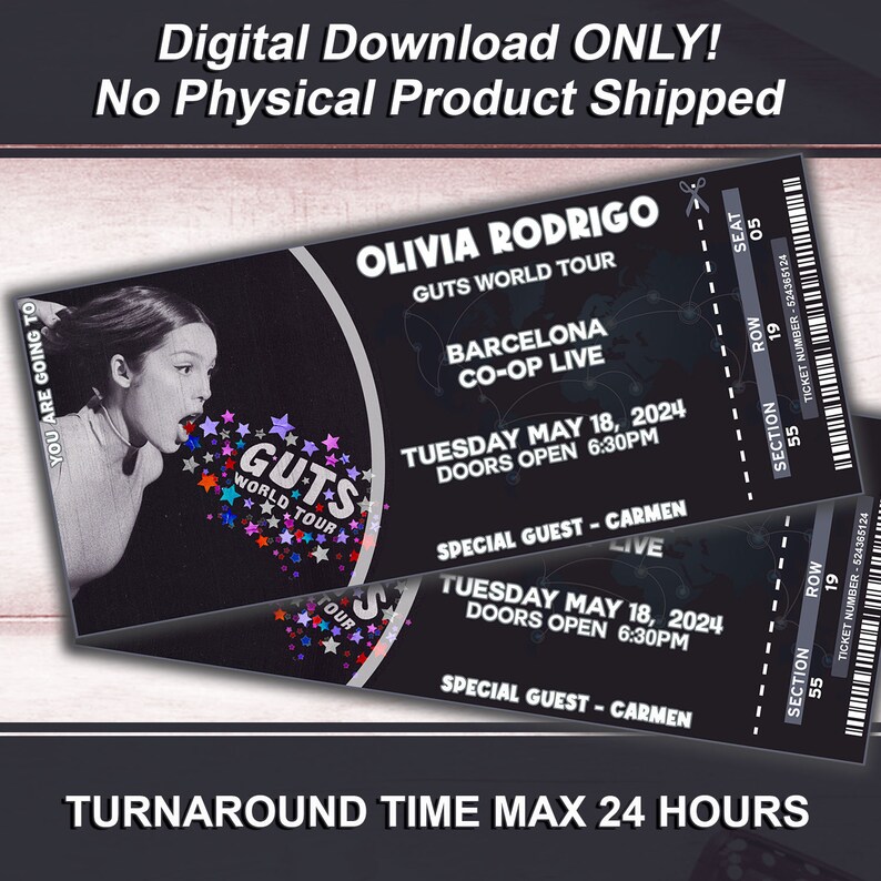 Olivia Rodrigo Ticket to Print, Printable Olivia Rodrigo Ticket Guts