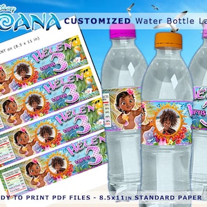 Moana Baby Druckbare Etiketten Party Bundle, Personalisierte Wasserflaschenetiketten, Flaschenetikett, Baby Moana Digitale Wasserflaschenetiketten